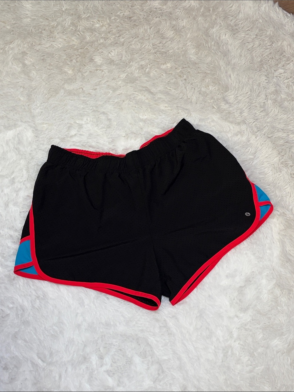Xersion Black Athletic Shorts with Pink Trim and Blue Accents